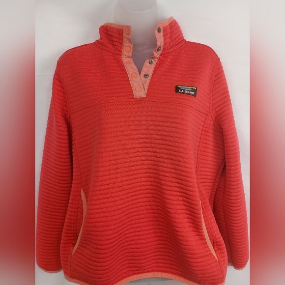 L.L BEAN Dopamine Coral Salmon Red Airlight Knit Pullover (#1,237) - Picture 1 of 7